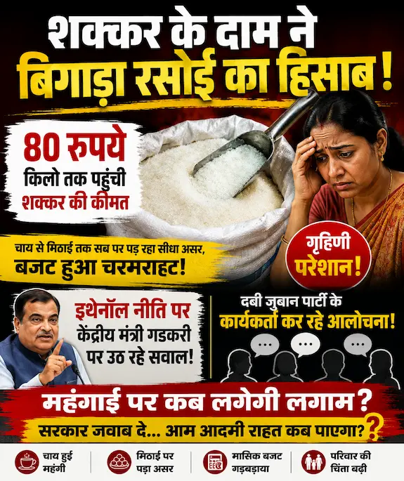 शक्कर के दाम ने बिगाड़ा रसोई का हिसाब, 80 रुपये किलो तक पहुंची कीमत; महंगाई पर सरकार से सवाल